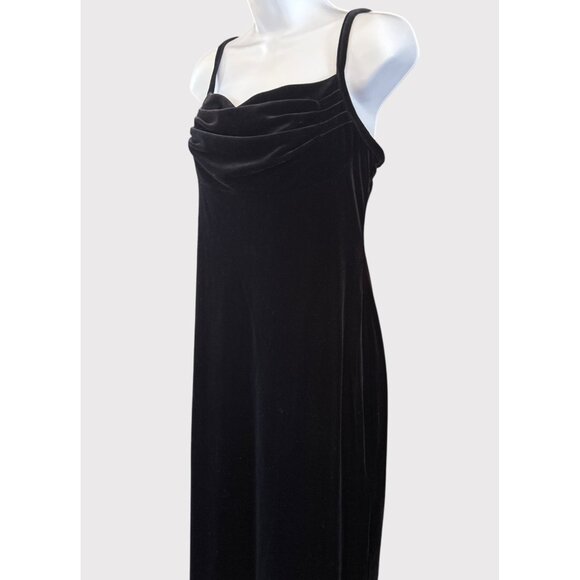 Vintage Social Circles Black Velvet Slip Maxi Dress Y2K Formal 8P Dark Academia - Picture 3 of 7